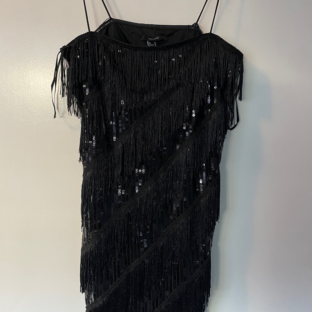 Forever 21 Black Fringe Mini Dress